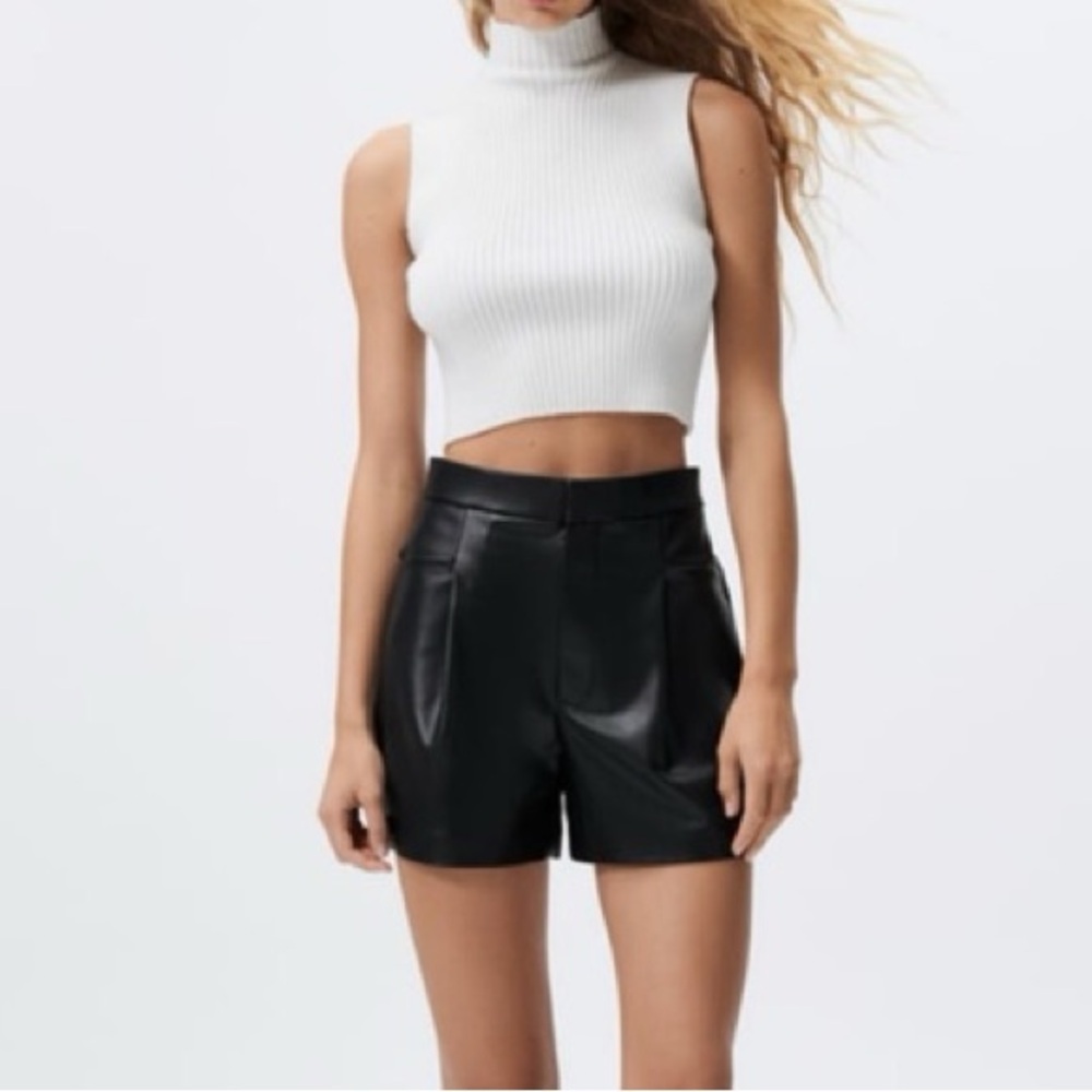 zara lether high waisted shorts